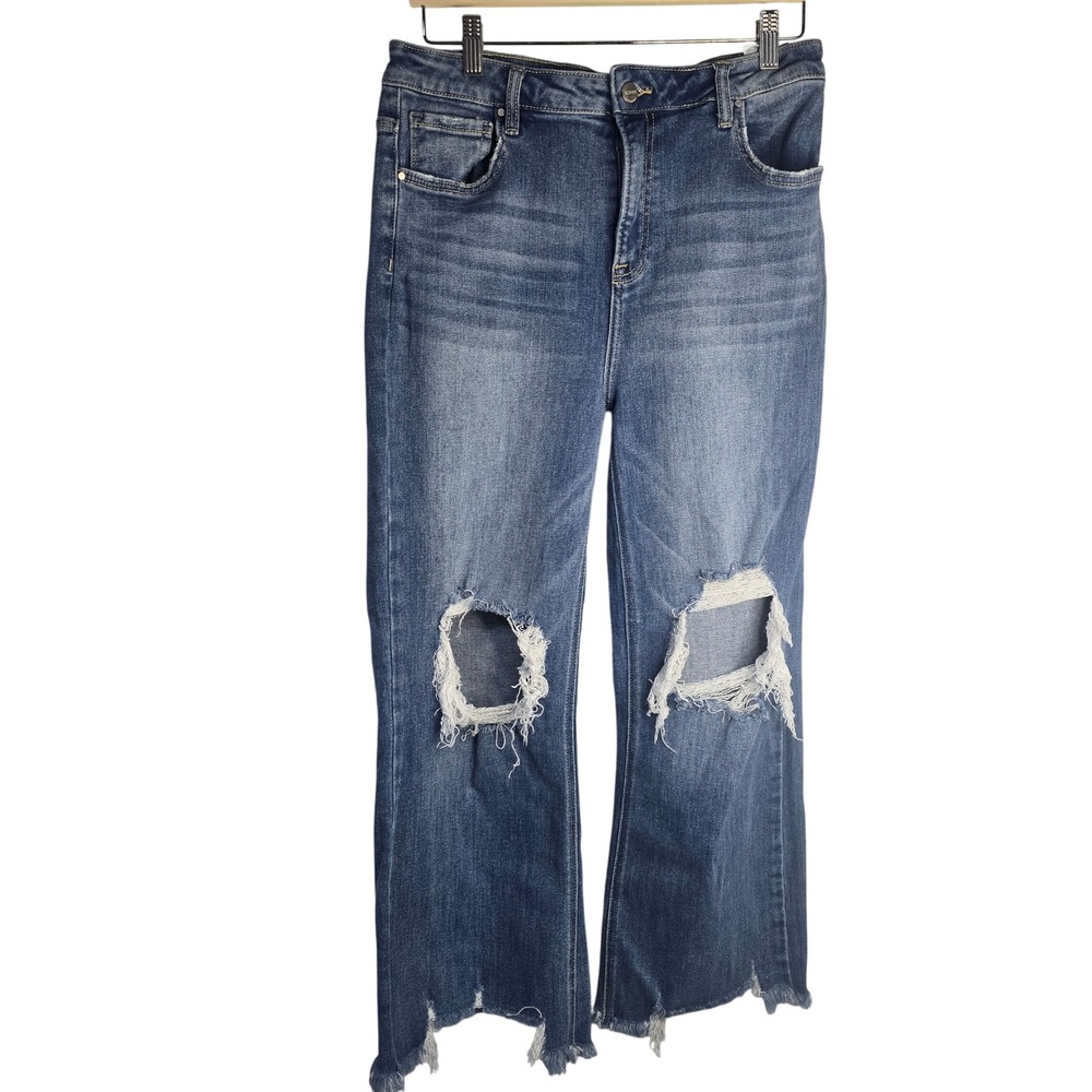 Risen Walker Rose Boutique Flare Jeans Womens 15/32 Blue Distressed Denim Boho